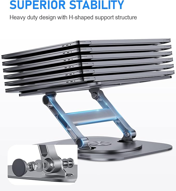 AOEVI Adjustable Laptop Stand with 360 Rotating Base, Stable Computer Stand for Laptop Ergonimic Foldable Laptop Riser for Desk Compatible with MacBook Pro/Air Notebook up to 16 Inches, Grey