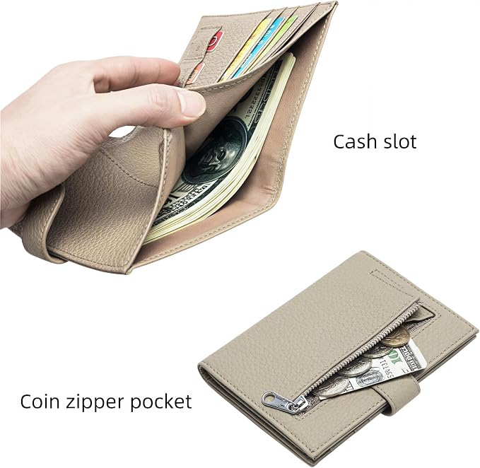 Genuine Leather RFID Passport Holder, Ultra-Thin Passport Book Holder with Cash Compartment and Zipped Coin Pocket, Passport Holder Suitable for International Travel (Elephant Grey)