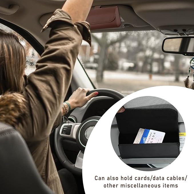 Augeny Sunglasses Holder for Car Sun Visor, Leather Auto Eyeglasses Storage Case with Hidden Magnetic Closure, Protective Glasses Organizer Box, Vehicle Visor Accessories for Woman Man (Brown)