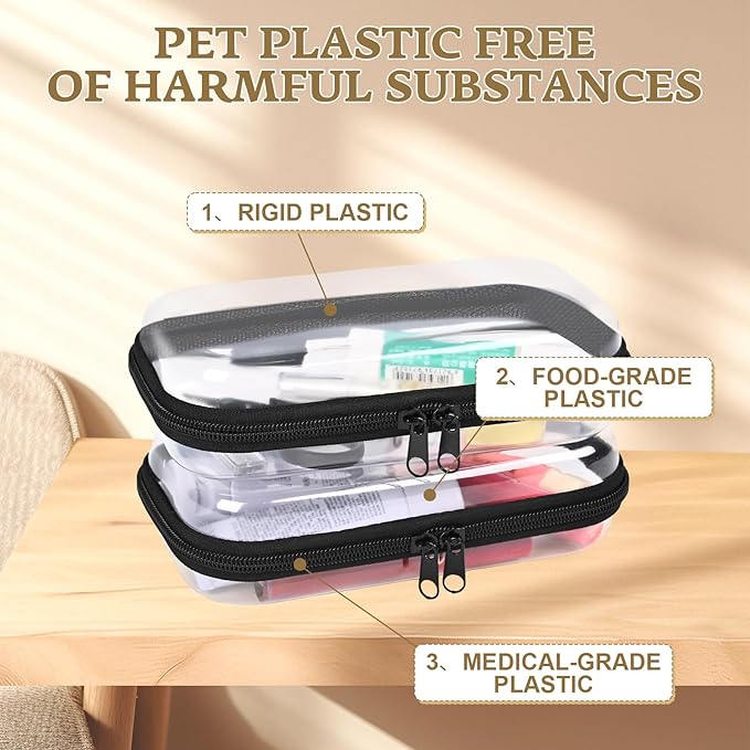 YQBRAO 2PCS Zippered Hard Pouch Double,Portable Waterproof Cosmetic Bag with Zipper,DIY Storage Organizer Bins,Hard Plastic Case,Clear Zipper Bags for Organizing,Pencil Case