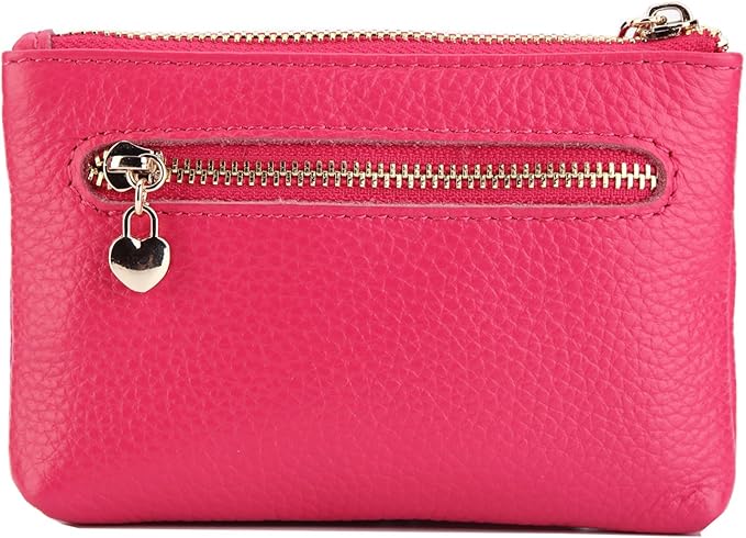 ZOOEASS Women Genuine Leather Zip Mini Coin Purse With Key Ring Triple Zipper Card Holder Wallet