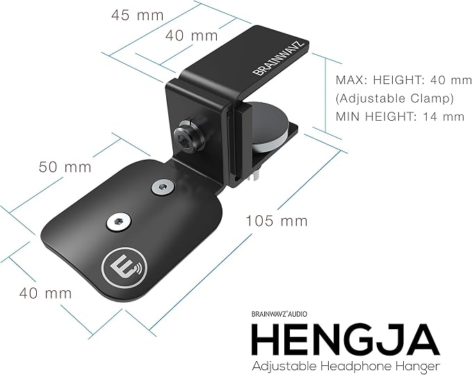 BRAINWAVZ Hengja - The Desk Headphone Stand Hanger Mount, All Metal, Rotatable Mount, PC & Gaming Headset Holder