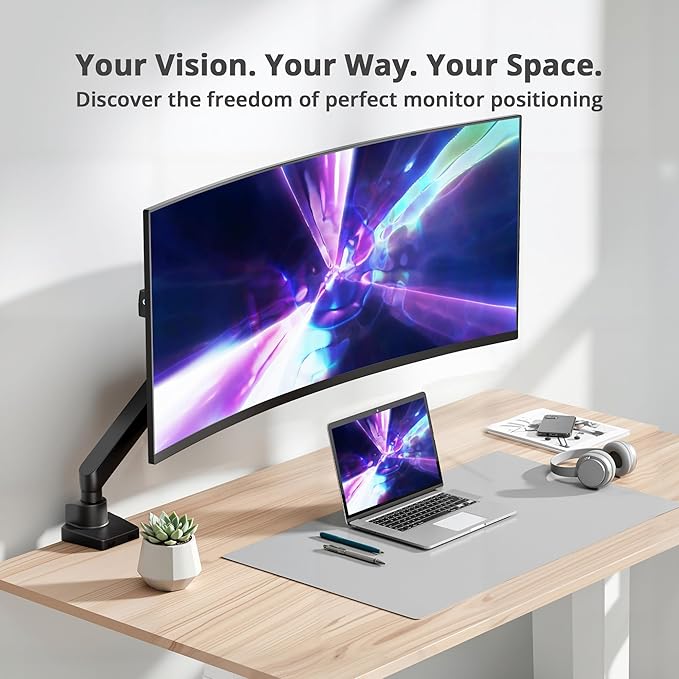 SIIG Aluminum Mechanical Single Monitor Arm Mount - Height Adjustable Desk Mount for 17in to 32in Screens - 17.6lbs Max VESA 75x75mm 100x100mm, Black