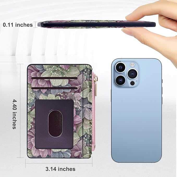 Tipmile Credit Card Holder for Women Slim Minimalist Front Pocket RFID Blocking Wallet Small Compact Card Case with ID Window, Flowers