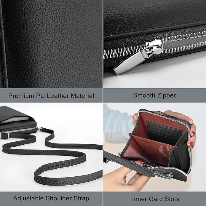 DOB SECHS Leather Passport Wallet Crossbody Phone Bag, RFID Blocking Passport Holder Credit Cards Case for Women