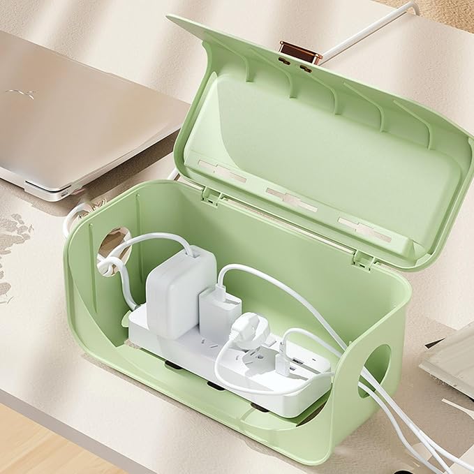 Cable Management Box, Cord Organizer Box Power Strip Box Router Storage Box Desk Cord Organizers Cord Hiding Box for Home (Green)