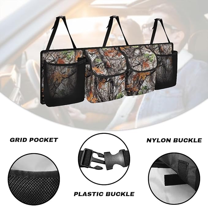 Hanging Car Trunk Organizer Collapsible Car Back Seat Storage Bag Tree Branches and Vines Print Auto Cargo Bags with 4 Large Pockets Universal Automotive Interior Accessories