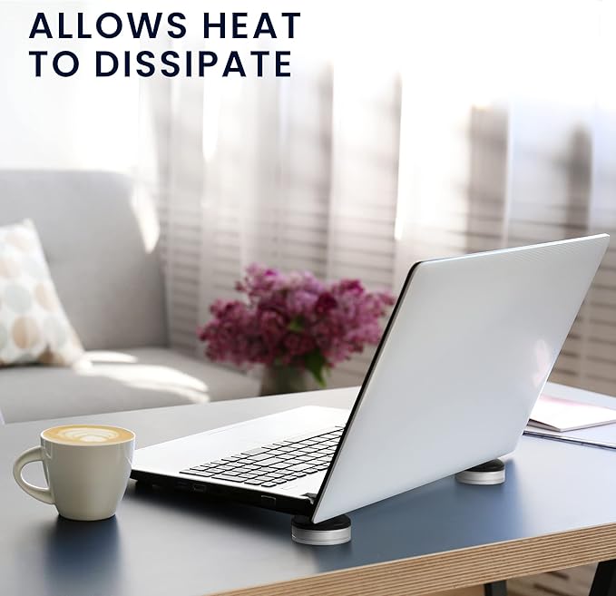 kwmobile Laptop Riser Pads for Laptop/Notebook/Ultrabook Laptops - Under Laptop Feet Stand for Better Ventilation - Black/Silver