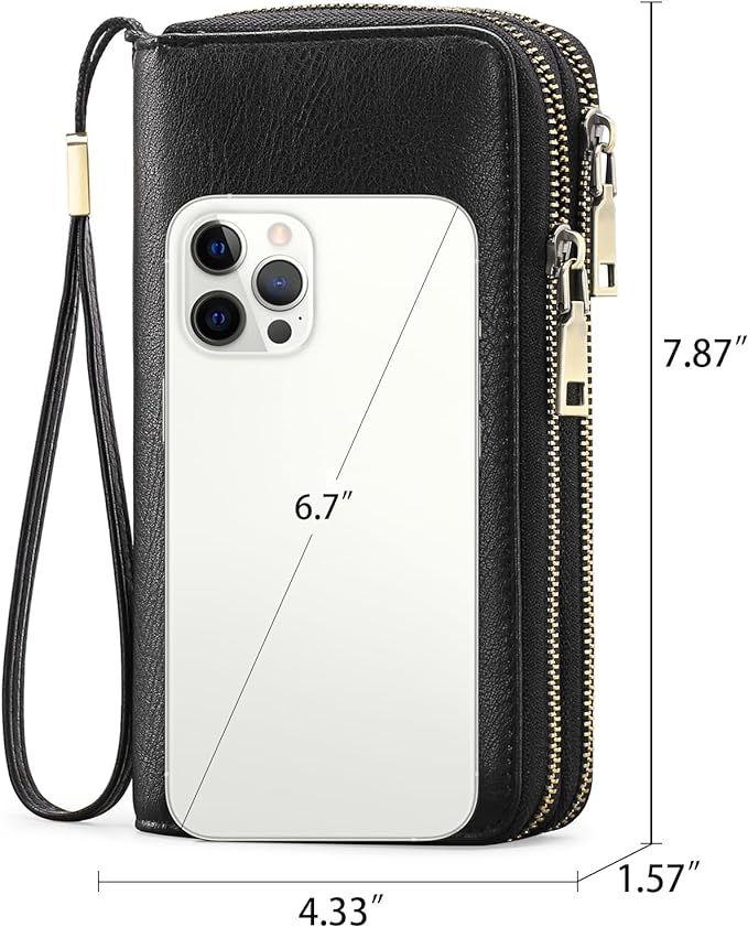 GAEKEAO Wallet for Women Clutch RFID Blocking Wristlet Leather Purse Large Capacity Credit Card Holder with Grip Hand Strap