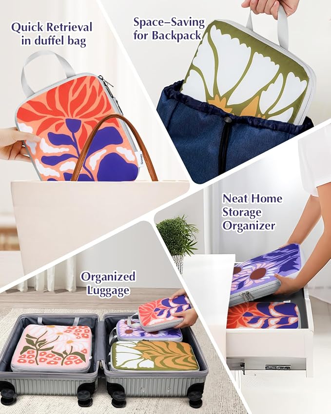 Gonex Compression Packing Cubes, 10pcs Expandable Storage Travel Luggage Bags Organizers with Hanging Toiletry Bag Laundry Bag Shoe Bag Accessories Bag, Travel Cubes for Suitcase Carry On (Flowers)