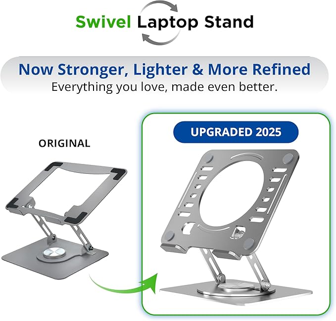 Uncaged Ergonomics Swivel Laptop Stand for Desk, Adjustable Computer iPad Stand for Desk w/ 360 Rotation, Portable Laptop Holder for Home Office Ergonomic Supplies