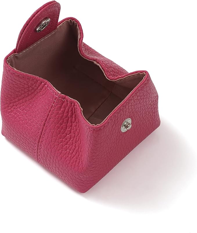 Cockatoo Genuine Leather Coin Pouch Change Holder, Mini Snap Pocket Wallet for Men Women (Fuchsia, Large)