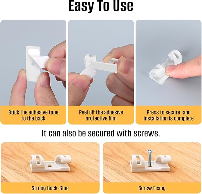 50 Pcs Self Adhesive Cable Clips,Upgraded Cable Management with Screw Hole,Strong Cord Organizer for Under Desk,Car,TV PC,Christmas Light Indoor/Outdoor-White S