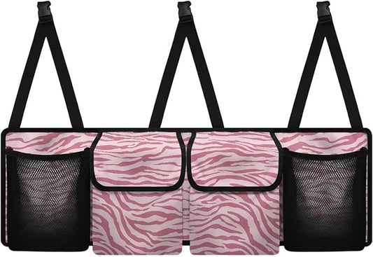 Pink Zebra Stripes Trunk Organizer Car Women Hanging Collapsible Cargo Bag with 4 Storage Bags,Car Accessories