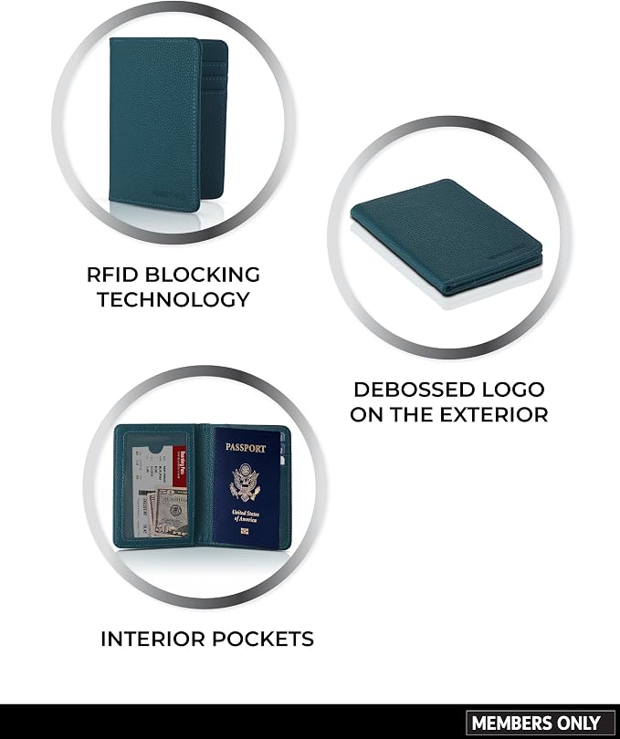 Members Only Debossed Passport Holder RFID Blocking, Passport Book Holder, Travel Must Haves (Slate Blue)