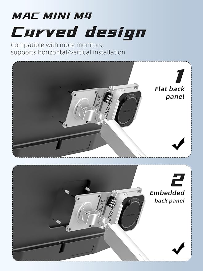 with Combination Security lock 2024 Mac Mini M4 VESA Computer Monitor Mount Bracket for Anti-theft Server Rack Extension Plate Adapter, Compatible 75X75/100X100MM Hole distance-AJM4GS-BWM