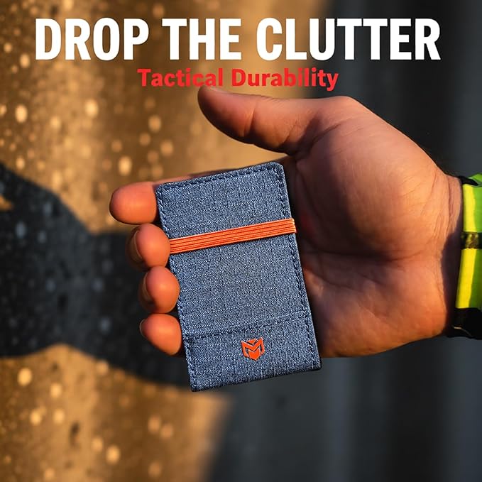RFID Minimalist Slim Wallet for Men and Women, Holds Up to 12 Cards, Cash, Key Thin and Lightweight Credit Card Holder (Blue Microfiber – Ember Edition)