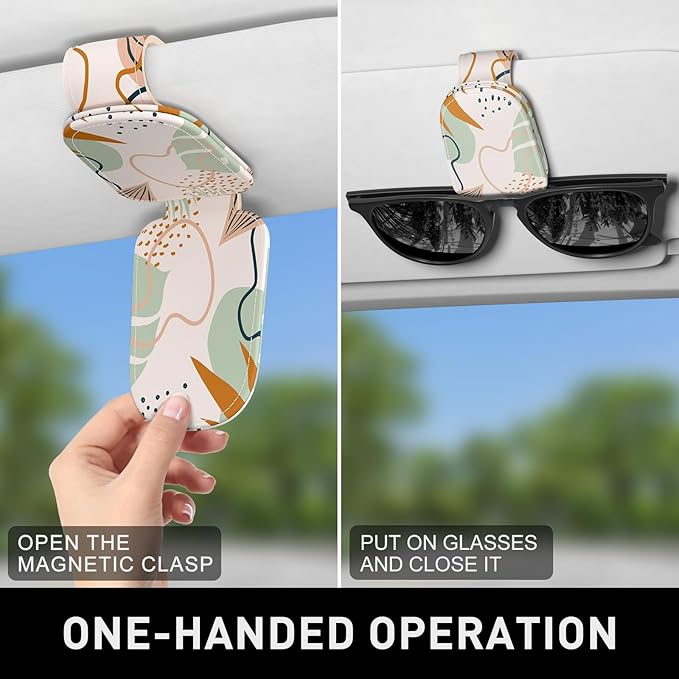 Sunglasses Holder for Car Visor, Magnetic Leather Car Sunglass Holder, Car Sun Visor Glasses Hanger Clip, Car Interior Accessories for Women Men, Fits All Size Eyeglasses