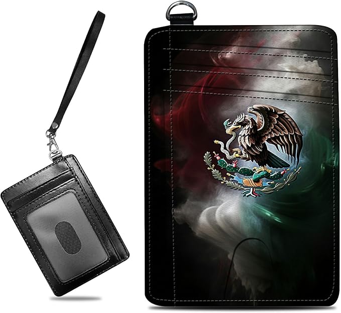 Small Travel Wallets, Mexico Flag Slim Minimalist Front Pocket Wallet with Wristlet, RFID Blocking PU Leather Credit Card Holder with ID Window Change Purse for Men Women