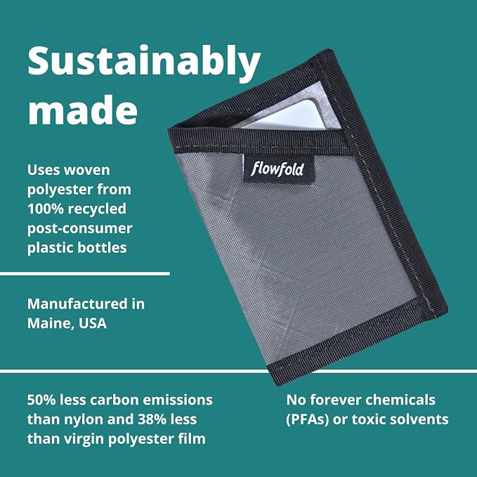 Flowfold RFID-Blocking Wallet Card Holder Wallet Recycled Material Minimalist Wallet - Durable Slim Front Pocket Wallets Made in USA