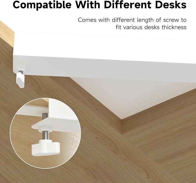 Suptek 17-Inch Clamp-On Corner Desk Connector Platform for Mounting Under-Desk Keyboard Trays on L-Shaped Desks, White, DESKEX01W