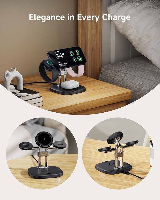Dual Fast Charger for Apple Watch 11, Magnetic Wireless Charger Stand for iPhone Air/17 Pro Max/17 Pro/17/16/15/14, Charging Station for Apple Watch Ultra 3/SE 3/10/9/8/7/6, Airpods, SwanScout 709M