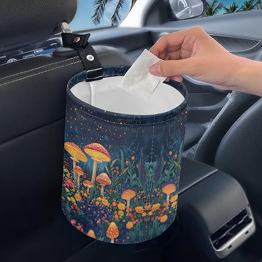 Mushroom Forest Starry Sky Car Rubbish Bag Hanging Can Reusable Compact Rubbish Holder Mini Car Organizer for Car Garbage, Easy to Install