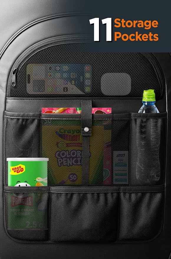 for Tesla Model Y/3 2017-2026 Custom Fitted Seat Back Kick Protector Organizer with Storage Pockets - Rear Passenger Organization for Kids with Zippered Accessories Slots (Black)