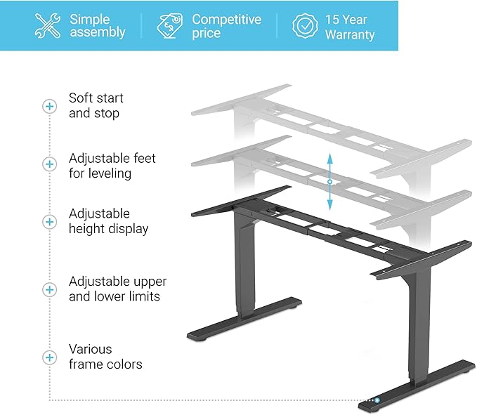 PROGRESSIVE AUTOMATIONS Electric Standing Desk Frame Dual Motor - Adjustable Height and Width, 3 Stages Legs for sit Stand Home Office Desks Suites Tops from 48" to 73" FLT-02 Black