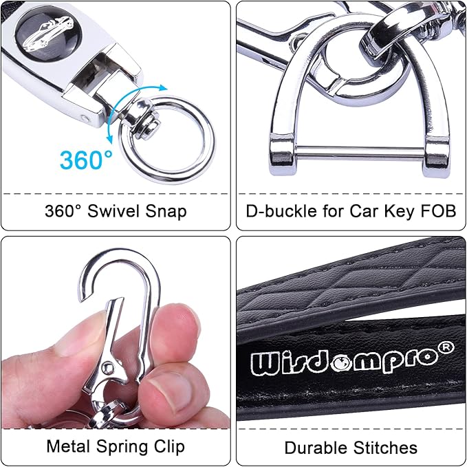 Wisdompro Microfiber Leather Car Keychain, Universal Key Fob Keychain Leather Key Chain Holder with 3 Keyrings and 1 Screwdriver for Men and Women - Black