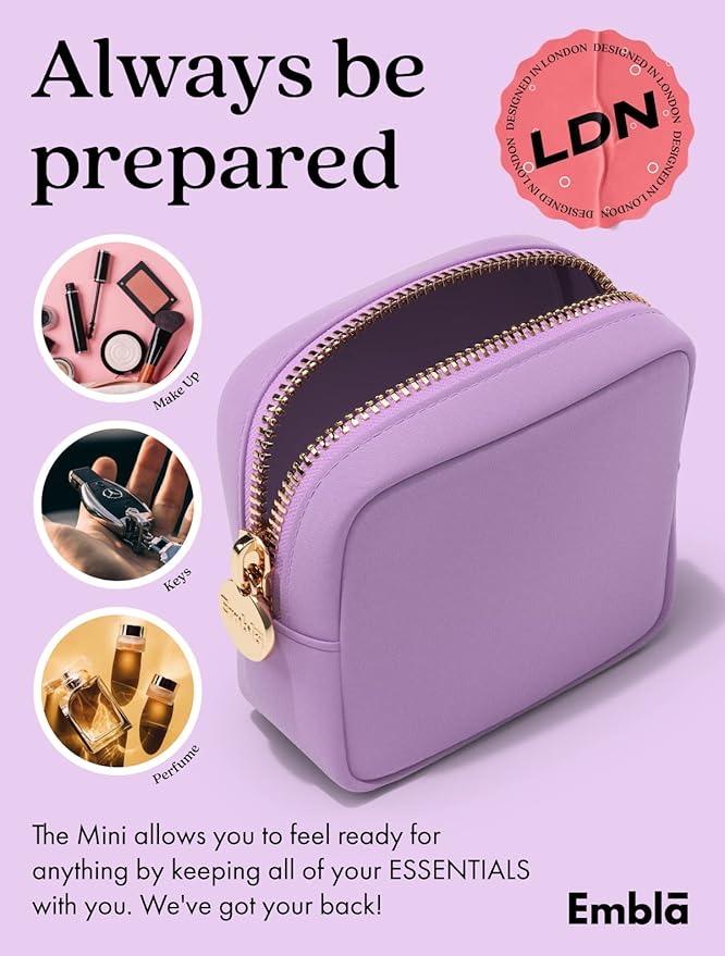 Embla Small Makeup Bag for Purse, Mini Waterproof Nylon Cosmetic Pouch, Durable and Lightweight Travel Toiletry Bag with Smooth Zipper, Purple
