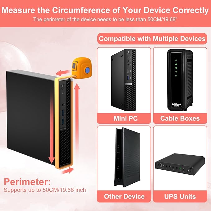 Universal Wall and VESA Mount for Micro PC, UPS Units, Wifi Router, Cable Modem and Other Electronic Devices Adjustable Strap Mount Bracket for Dell HP Lenovo Mini PC Mounted Behind the TV or Monitor