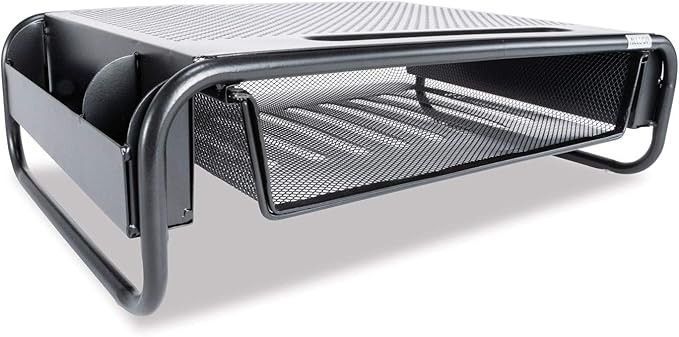 Allsop 32166 Metal Art Organizer 5 Riser Monitor Stand with Drawer and Side Caddies, Black