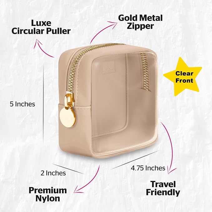DANCOUR Clear Makeup Bag Mini Makeup Bag for Purse Mini Bag Pouch Purse Clear Pouch Small Cosmetic Bag Travel Case Travel Cosmetic Case (Beige)