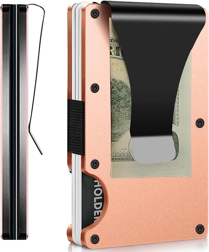 EDGE Metal Wallet for Men - Minimalist Slim Wallet - RFID Blocking Card Holder Money Clip, Smart Wallet - Aluminum Credit Card Holde Clip Gold