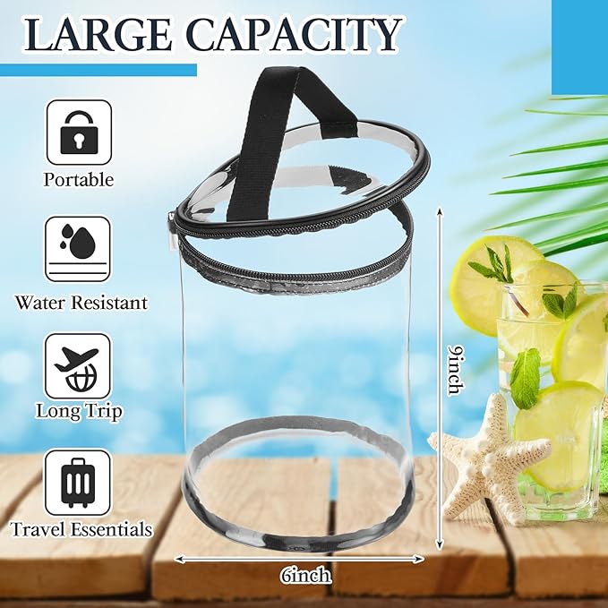 Sanwuta Clear Lotion Bag for Toiletry Sunscreen Cylinder Makeup Bag Heavy Duty Travel Organizer Pouch Waterproof Cosmetic Pouch with Handle Zipper Gift for Summer Beach Pool Airport Women(Black)