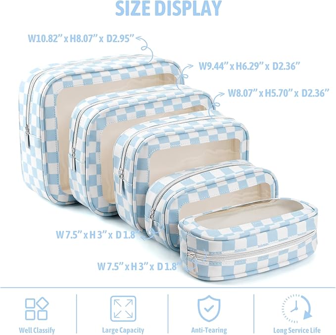 YOPCDJ 5PCS Diaper Bag Organizer Pouch Set, TSA Approved Toiletry Bag，Clear Waterproof TPU Makeup Bag Set Travel Organizer Bags for Women and Kids