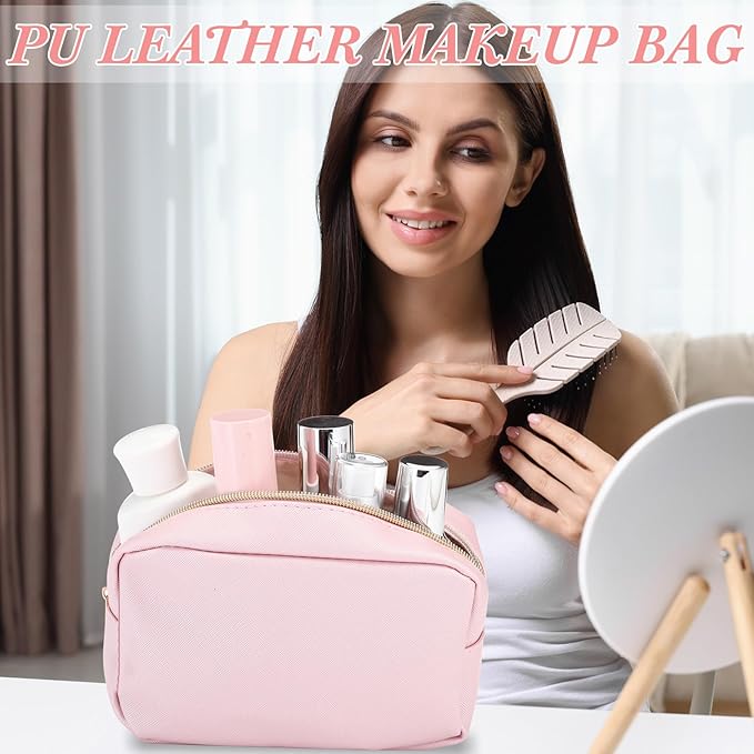 Sweetude 10 Pcs Makeup Bag Bulk for Women Preppy Gift PU Leather Cosmetic Bag Small Skincare Toiletry Pouch Mother Travel Cosmetic Pouch for Bridesmaid Bride Wedding Gift Favors (Rose Gold)