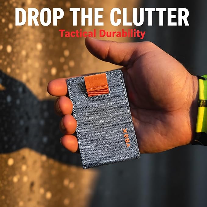 RFID Minimalist Slim Wallet for Men and Women, Holds Up to 12 Cards, Cash, Key Thin and Lightweight Credit Card Holder (Grey Microfiber – Ember Edition)