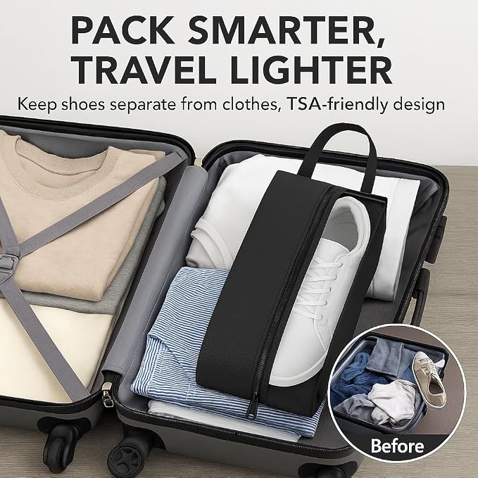 Shoe Bag for Travel Water Resistant Shoe Organizer with Transparent PVC Window, Carry Handle, Heavy-Duty Zipper, Fits Men's Size 11, for Golf, Gym, Sports & Soccer Cleats- (Pack of 3)