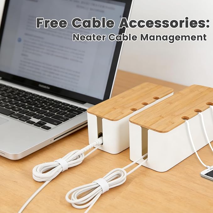 2 PCS Large Cable Management Box – Wooden Style Cord Organizer and Cover for TV Wires, Computer, Router, USB Hub and Under Desk Power Strip – Safe ABS Material