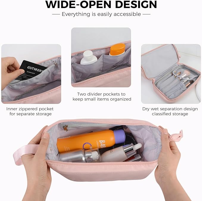 SINLAND Travel Toiletry Bag Water-resistant with Hanging Hook for Womens Large Packing with Waterproof Wet/Dry Compartment Travel Shower Bags Travel Toiletry Organizer Dopp Kit Shaving Bag
