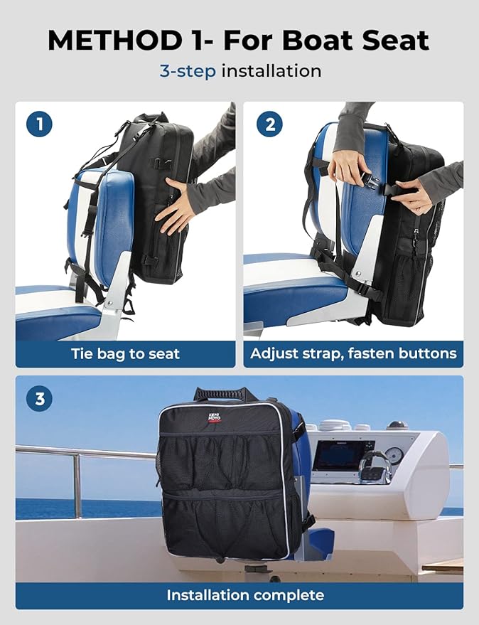 KEMIMOTO Boat Storage Bag, Boat Seat Backpack Boat Storage Organizer with Mesh Pockets, Waterproof Boat Backseat Storage Bag for Life Jacket, Swimsuit, and Other Boating Accessories