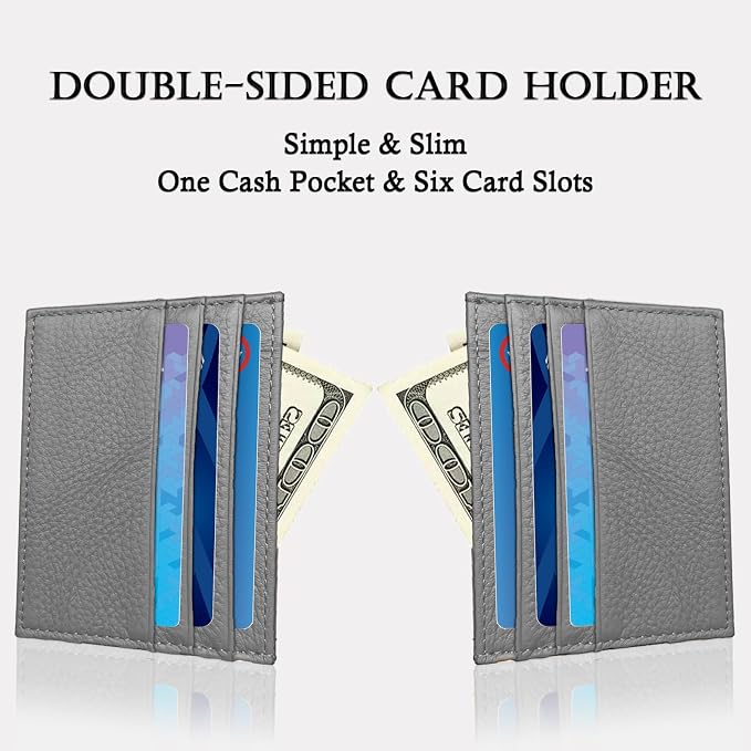 WOXVM Credit Card Holder Wallet RFID Blocking Slim Credit Card Cases Holder Premium Leather Minimalist Front Pocket Small Wallet with 6 Card Slots and 1 Pockets for Men Women (Grey)
