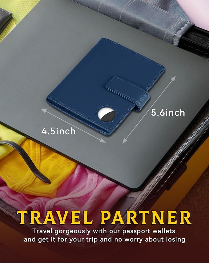 Passport Holder Wallet Cover Case for Women and Men,RFID Blocking,Passport Case with AirTag Slot,Travel Accessories (Navy Blue)