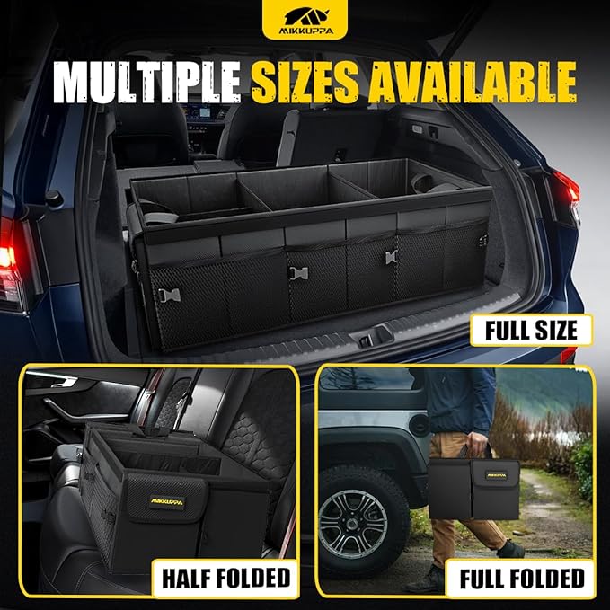 MIKKUPPA Car Trunk Organizer with Cooler - 95L Collapsible Trunk Organizer with Lid, Trunk Storage Organizers for SUV Truck Van with Adjustable Straps and Non Slip Bottom (Black, X-Large with Cooler)