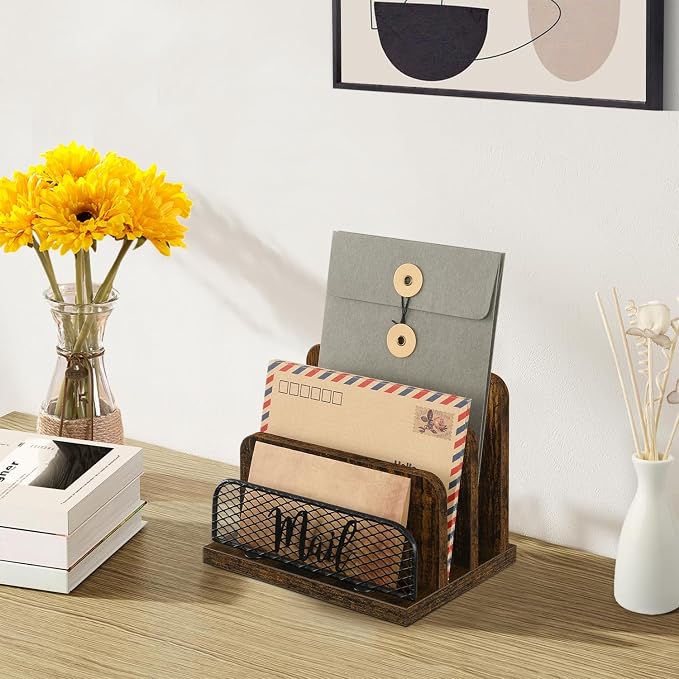YINMIT Mail Organizer Countertop, Mail Holder with 3-Slot, Desktop Mail Sorter, Mail Organizer for Desk, Letter Sorter File Holder, Office Desk Organizers and Accessories