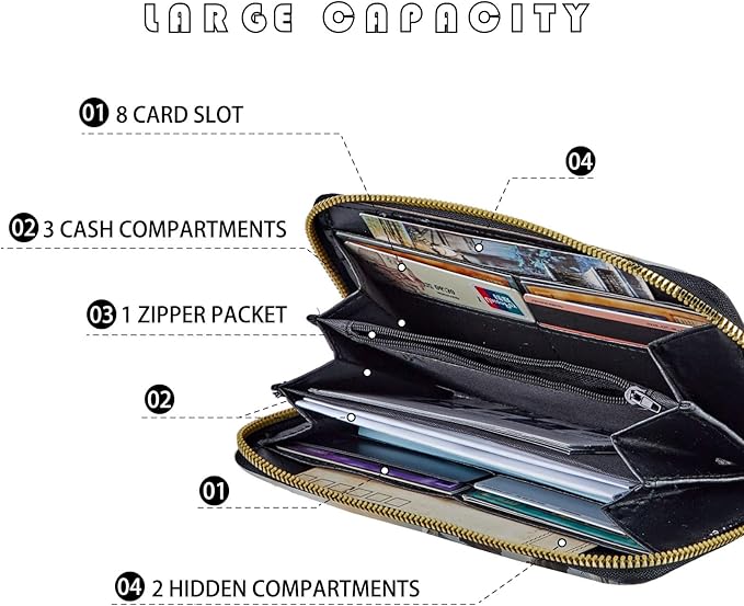 Women's RFID Blocking Zip Around Wallet with Detachable Wrist Strap, Large Capacity Credit Card Holder Organizer for Everyday Use,Bald Eagle