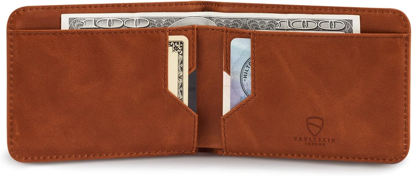Vaultskin MANHATTAN Slim RFID Blocking Bifold Leather Wallet for Men - Men’s Leather Wallet, Front Pocket Minimalist Card Holder, Holds 9 Cards and Cash, Premium Italian Leather