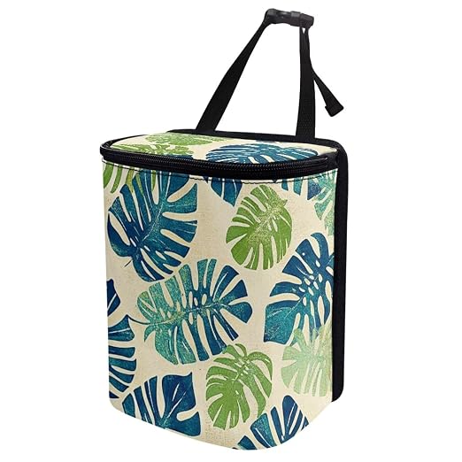 Biyejit Palm Leaf Large Car Trash Can for Back Seat - Car Garbage Bag with Tissue Holder and Bottle Pockets - Seatback Organizer with Lid for Vans, SUVs and Trucks